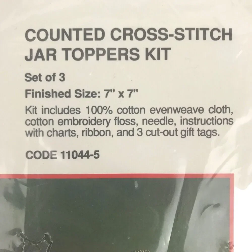 NOS Vintage Current Counted Cross Stitch Kit 3 Jar Toppers 7''x7'' Cotton 1989